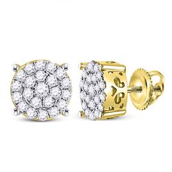 3/4 CTW Round Diamond Cluster Earrings 10kt Yellow Gold - REF-40K8R