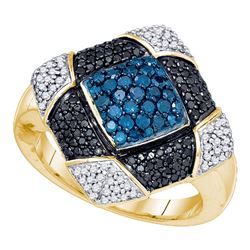 1 CTW Round Blue Black Color Enhanced Diamond Square Cluster Ring 10kt Yellow Gold - REF-60Y3X