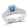 Image 1 : 1/2 CTW Round Blue Color Enhanced Diamond Bridal Wedding Ring 10kt White Gold - REF-35R9H