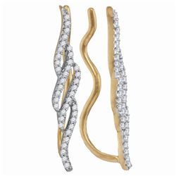 1/4 CTW Round Diamond Vertical Twist Climber Earrings 10kt Yellow Gold - REF-18N3Y