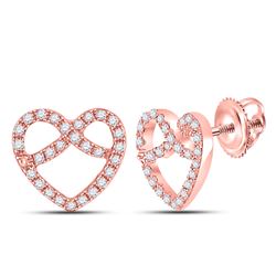 1/6 CTW Round Diamond Pretzel Heart Earrings 10kt Rose Gold - REF-10X8T