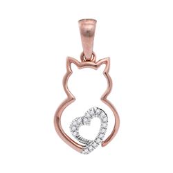 1/20 CTW Round Diamond Kitty Cat Animal Pendant 10kt Two-tone Rose Gold - REF-8H4W