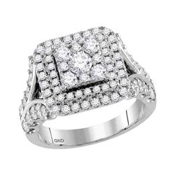 2 CTW Round Diamond Square Cluster Bridal Wedding Engagement Ring 14kt White Gold - REF-143F9M