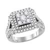 Image 1 : 2 CTW Round Diamond Square Cluster Bridal Wedding Engagement Ring 14kt White Gold - REF-143F9M