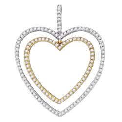 1/2 CTW Round Diamond 2-tone Double Heart Pendant 10kt White Gold - REF-27Y5X