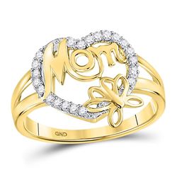 1/6 CTW Round Diamond Mom Mother Heart Butterfly Ring 10kt Yellow Gold - REF-13T2K