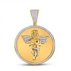 1/2 CTW Mens Round Diamond Circle Angel Cherub Medallion Charm Pendant 10kt Yellow Gold - REF-54X3T