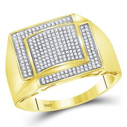 1/2 CTW Mens Round Diamond Square Cluster Ring 10kt Yellow Gold - REF-43N5Y