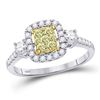 Image 1 : 5/8 CTW Round Yellow Diamond Square Frame Cluster Ring 14kt White Gold - REF-54H3W