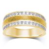 Image 1 : 1 CTW Mens Round Diamond Double Row Textured Wedding Ring 14kt Yellow Gold - REF-117T3K