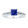 Image 1 : 1 CTW Princess Lab-Created Blue Sapphire Solitaire Ring 10kt White Gold - REF-18K3R