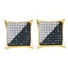 Image 1 : 1/3 CTW Mens Round Blue Color Enhanced Diamond Square Kite Cluster Earrings 10kt Yellow Gold - REF-1