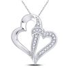 Image 1 : 1/20 CTW Round Diamond Double Linked Heart Pendant 10kt White Gold - REF-7N5Y