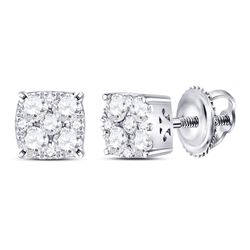 1/4 CTW Round Diamond Square Cluster Earrings 14kt White Gold - REF-22T8K