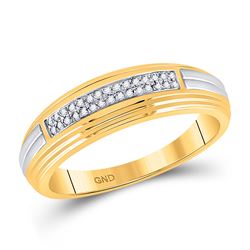 1/10 CTW Mens Round Diamond Double Row Wedding Ring 10kt Yellow Two-tone Gold - REF-21T5K