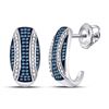 Image 1 : 3/8 CTW Round Blue Color Enhanced Diamond Half J Hoop Earrings 10kt White Gold - REF-35F9M
