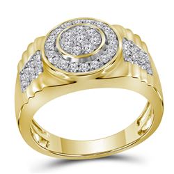 7/8 CTW Mens Round Diamond Concentricle Circle Flower Cluster Ring 10kt Yellow Gold - REF-65Y9X