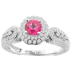 1.06 CTW Pink Topaz & Diamond Ring 14K White Gold - REF-88H8M