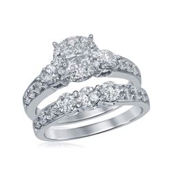 1 & 1/2 CTW Princess Diamond Bridal Wedding Engagement Ring 14kt White Gold - REF-141N3Y