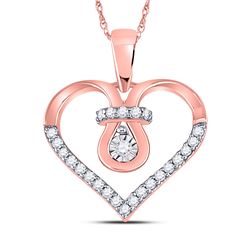 1/8 CTW Round Diamond Knot Heart Pendant 10kt Rose Gold - REF-11M9A
