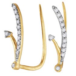 1/10 CTW Round Diamond Curved Climber Earrings 10kt Yellow Gold - REF-7M5A