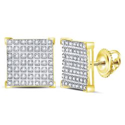 1/3 CTW Mens Round Diamond Square Cluster Earrings 10kt Yellow Gold - REF-16F2M