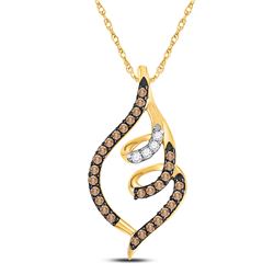 1/3 CTW Round Brown Diamond Curled Pigtail Pendant 10kt Yellow Gold - REF-14A4N