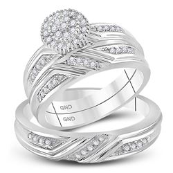 3/8 CTW His & Hers Round Diamond Cluster Matching Bridal Wedding Ring 14kt White Gold - REF-60W3F