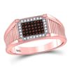 Image 1 : 1/5 CTW Mens Round Red Color Enhanced Diamond Rectangle Cluster Ring 10kt Rose Gold - REF-26X3T