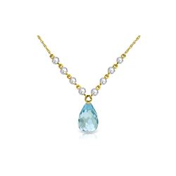 Genuine 11.30 ctw Blue Topaz & Diamond Necklace 14KT Yellow Gold - REF-129Y4F