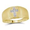 Image 1 : 1/20 CTW Mens Round Diamond Brushed Cross Ring 14kt Yellow Gold - REF-19W2F