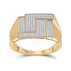 1/4 CTW Mens Round Diamond Geometric Cluster Ring 10kt Yellow Gold - REF-33T3K