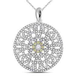 1 CTW Round Diamond Mandala Circle Pendant 14kt White Gold - REF-83K9R
