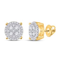 1/2 CTW Round Diamond Cluster Earrings 10kt Yellow Gold - REF-31F8M