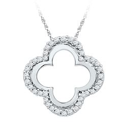 1/8 CTW Round Diamond Quatrefoil Cutout Pendant 10kt White Gold - REF-9A3N