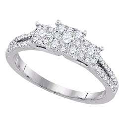 1/2 CTW Round Diamond 3-stone Bridal Wedding Engagement Ring 14kt White Gold - REF-57H5W