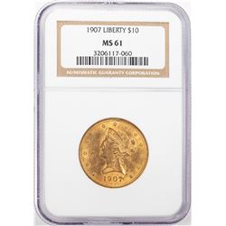 1907 $10 Liberty Head Eagle Gold Coin NGC MS61