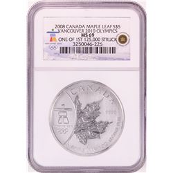 2008 Canada $5 Maple Leaf Vancouver Olympics Silver Coin NGC MS69
