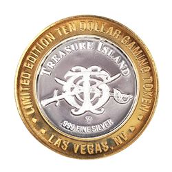 .999 Silver Treasure Island Las Vegas $10 Casino Gaming Token Limited Edition