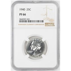 1940 Proof Washington Quarter Coin NGC PF66