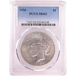 1926 $1 Peace Silver Dollar Coin PCGS MS63