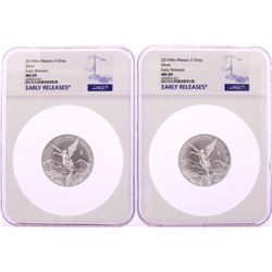 Lot of (2) 2019Mo Mexico 2 Onza Libertad Silver Coins NGC MS69 Early Releases