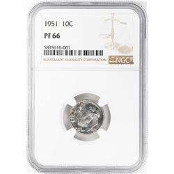 1951 Proof Roosevelt Dime Coin NGC PF66