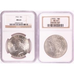 Lot of 1922-1923 $1 Peace Silver Dollar Coins NGC MS63
