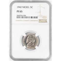 1942 Proof Jefferson Nickel Coin NGC PF65