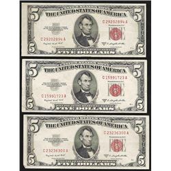Lot of (3) 1953B $5 Legal Tender Notes