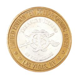 .999 Silver Treasure Island Las Vegas $10 Casino Gaming Token Limited Edition