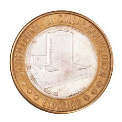 .999 Silver Eldorado Hotel and Casino $10 Casino Gaming Token Limited Edition