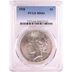 1928 $1 Peace Silver Dollar Coin PCGS MS64