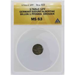 1765-C Germany Pfennig Dresden Coin ANACS MS63